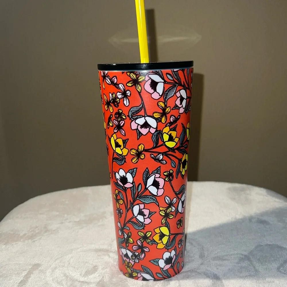 Starbucks 2018 Red Yellow Poppy Floral Stainless Steel Venti Tumbler 24oz